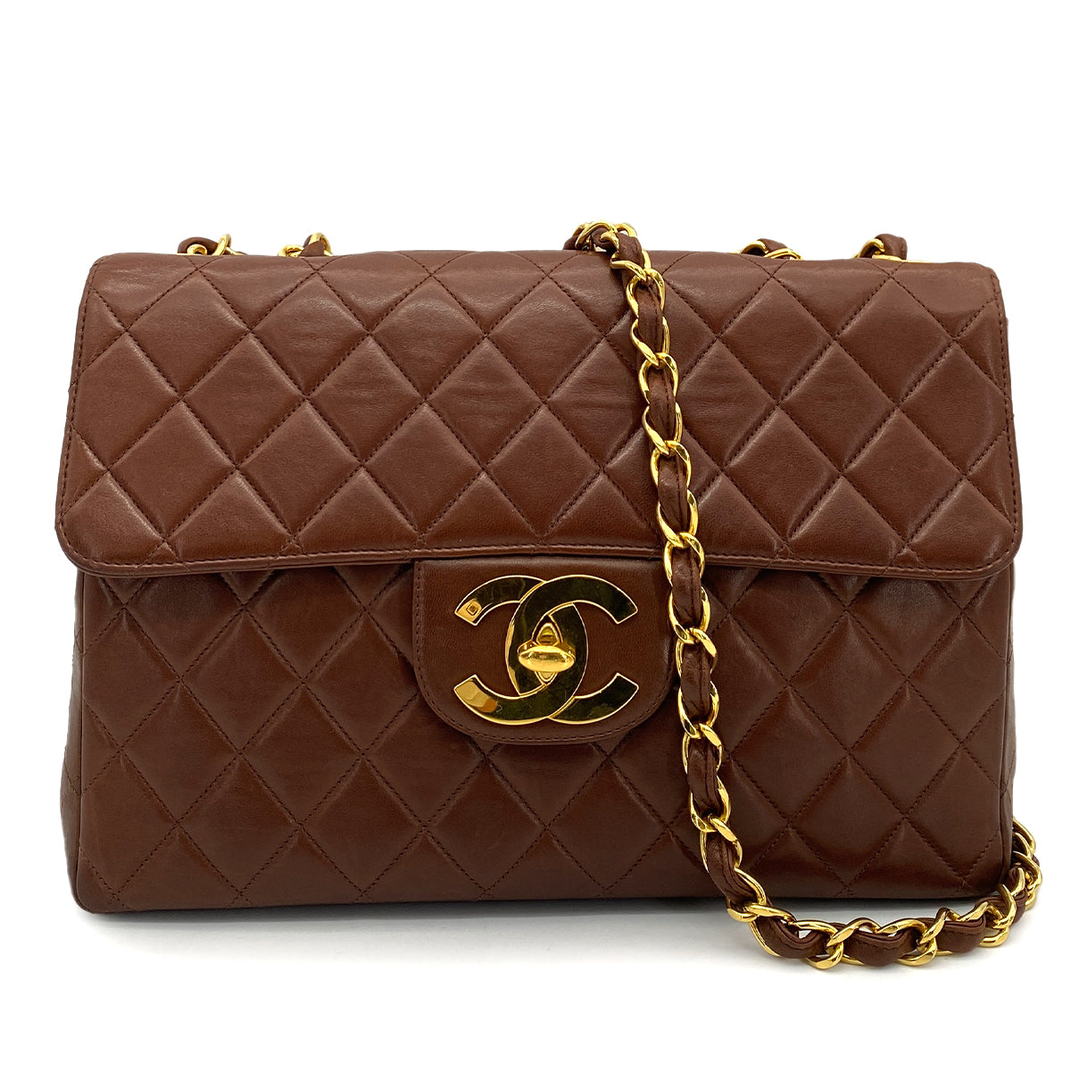 CHANEL VINTAGE JUMBO MATELASSE 30 CHAIN SHOULDER BAG BROWN LAMB SKIN 90258479