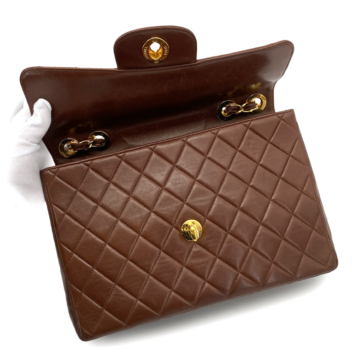 CHANEL VINTAGE JUMBO MATELASSE 30 CHAIN SHOULDER BAG BROWN LAMB SKIN 90258479