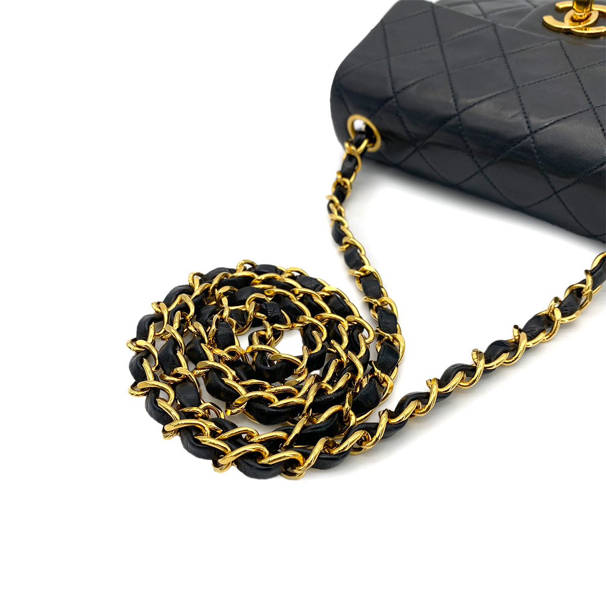 CHANEL VINTAGE MINI SQUARE 17 CHAIN SHOULDER BAG BLACK LAMB SKIN 90258487