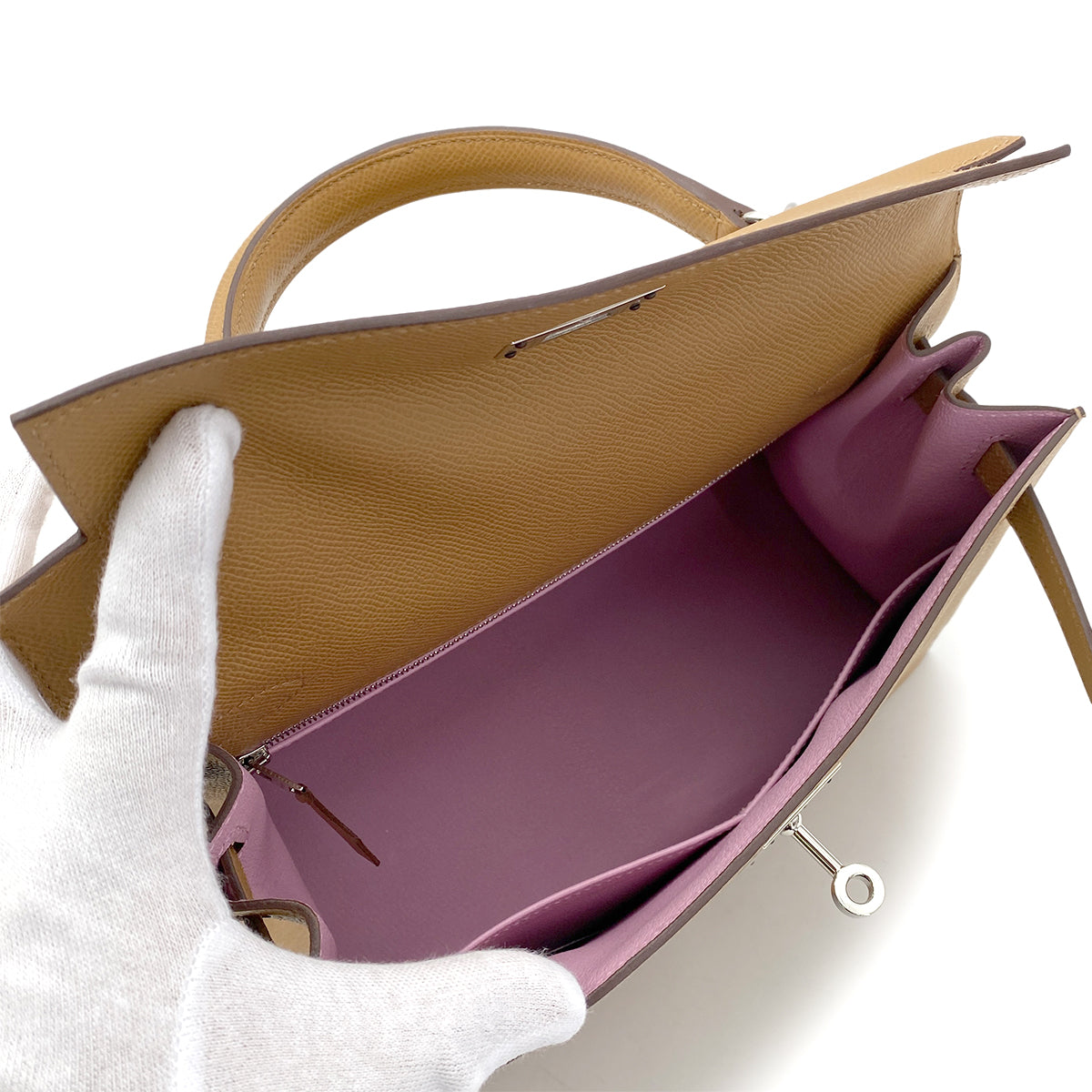 HERMES KELLY 28 VERSO SELLIER CHAI MAUVE SYLVESTRE EPSOM HAND SHOULDER BAG SHW U 90258489