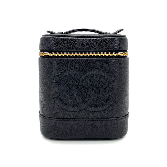 CHANEL VINTAGE VANITY HAND BAG BLACK CAVIAR SKIN 90258494