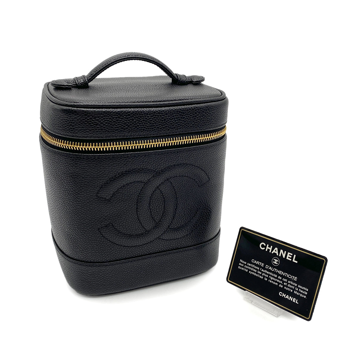 CHANEL VINTAGE VANITY HAND BAG BLACK CAVIAR SKIN 90258494