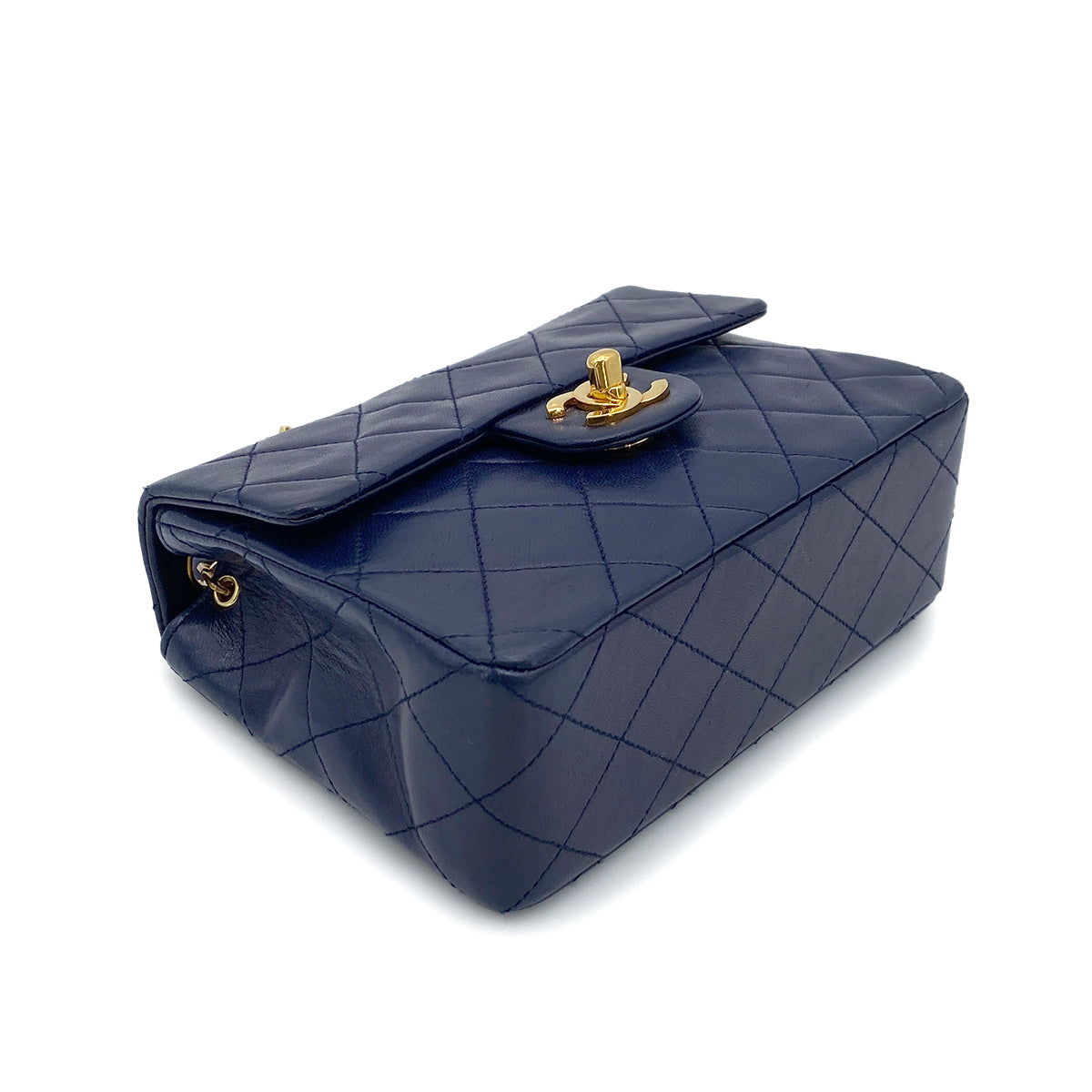 CHANEL VINTAGE MINI SQUARE 17 CHAIN SHOULDER BAG NAVY LAMB SKIN 90258506