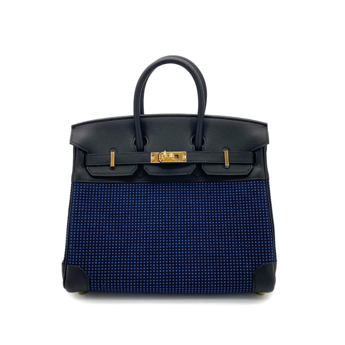 HERMES BIRKIN 25 NOIR NAVY TOILE QUADRILLE SWIFT HAND BAG W GHW 90258510