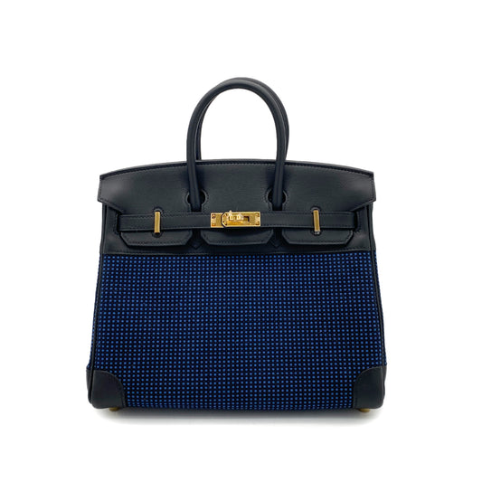 HERMES BIRKIN 25 NOIR NAVY TOILE QUADRILLE SWIFT HAND BAG W GHW 90258510