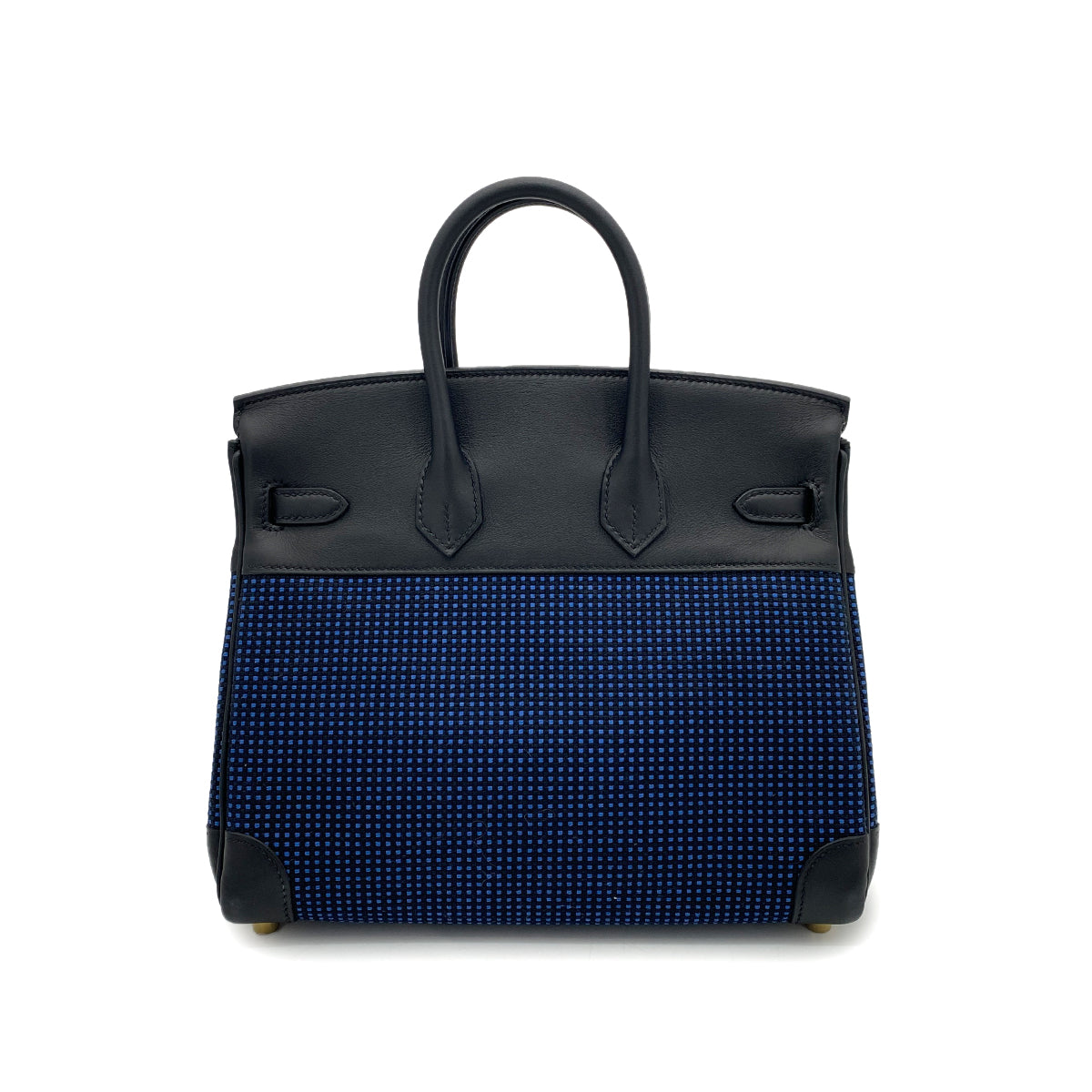 HERMES BIRKIN 25 NOIR NAVY TOILE QUADRILLE SWIFT HAND BAG W GHW 90258510