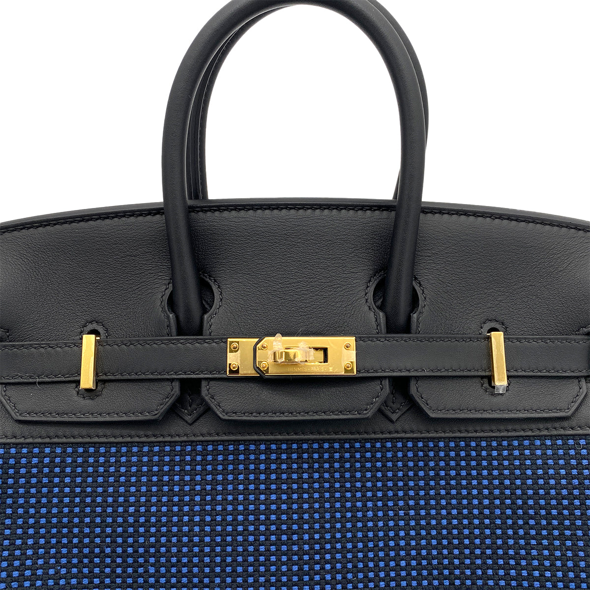 HERMES BIRKIN 25 NOIR NAVY TOILE QUADRILLE SWIFT HAND BAG W GHW 90258510