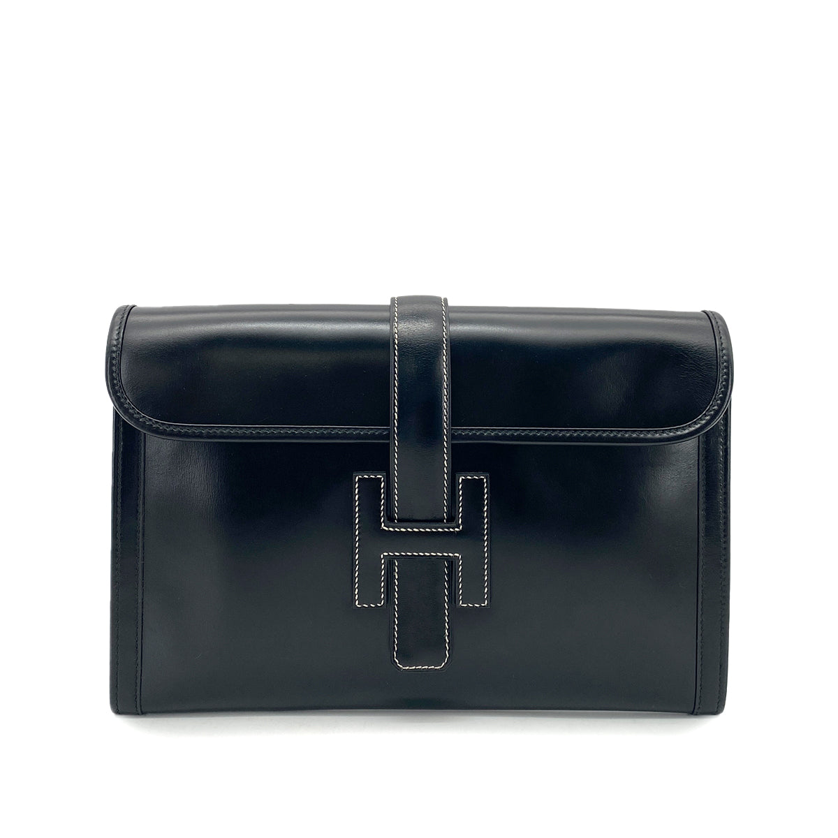 HERMES JIGE CLUTCH BAG BLACK BOXCALF 〇R 90258516