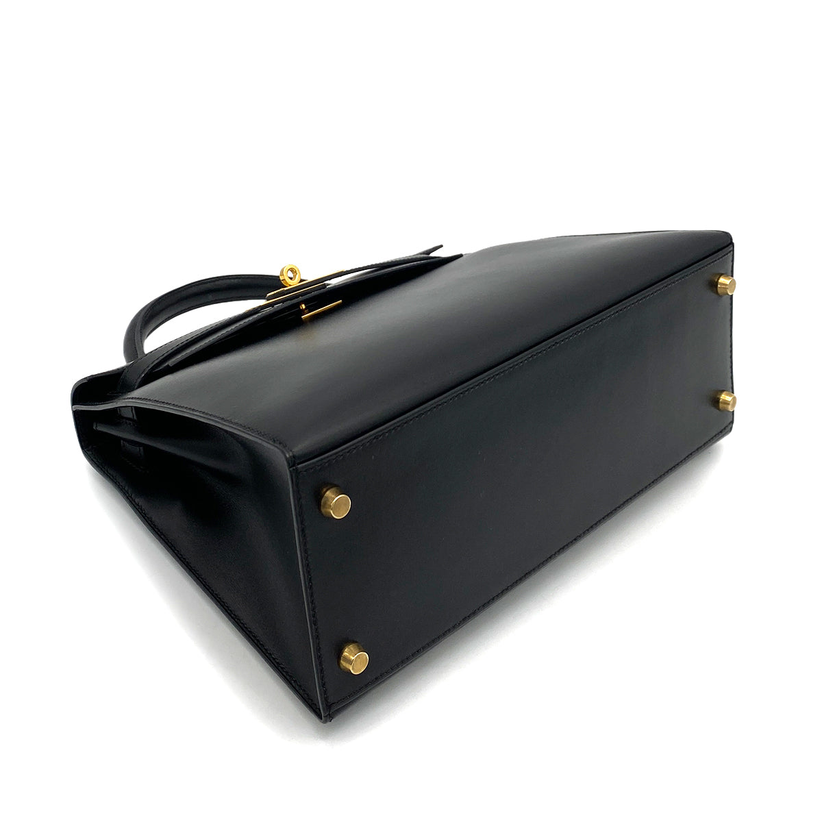 HERMES KELLY 28 SELLIER BLACK BOXCALF HAND SHOULDER BAG □A GHW 90258519