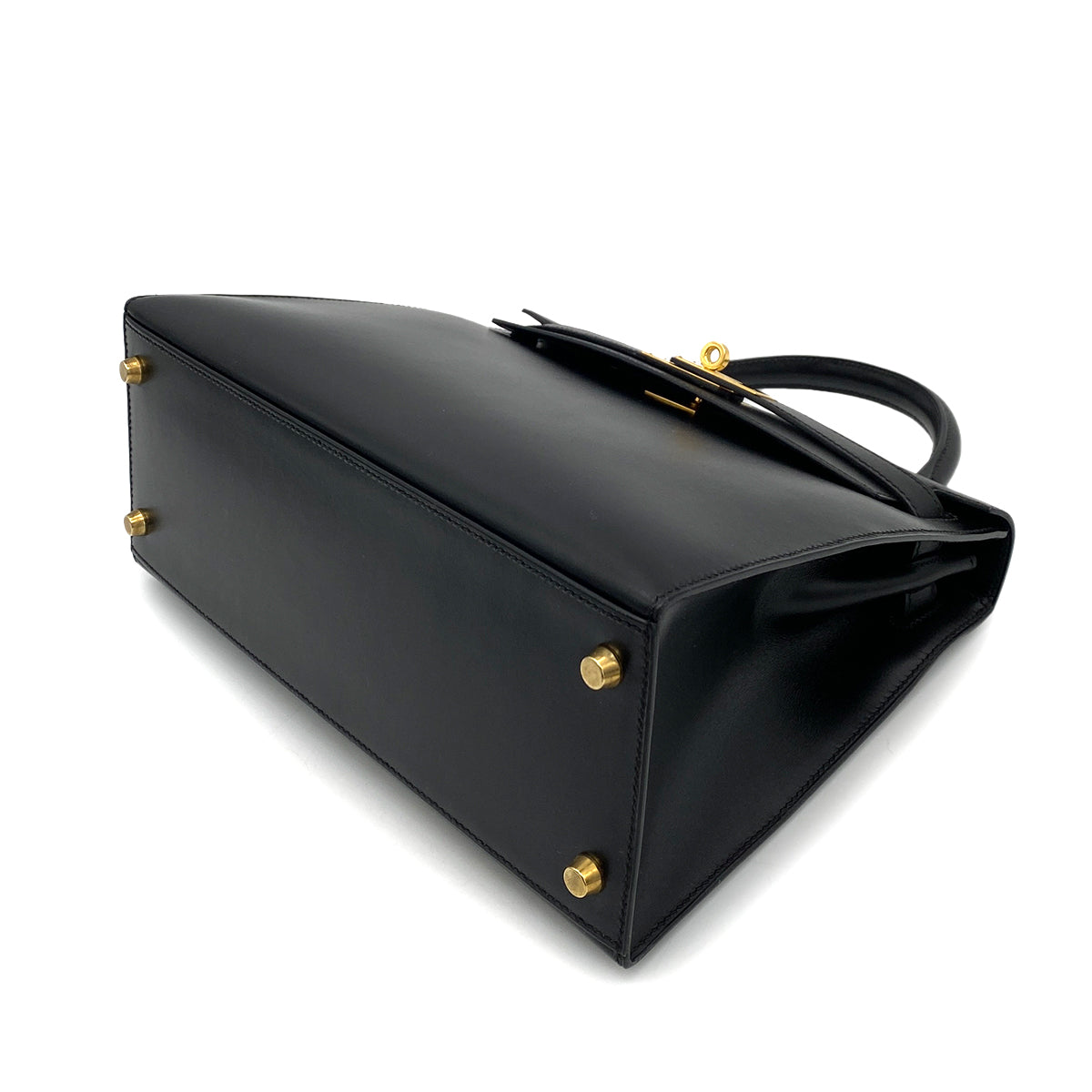 HERMES KELLY 28 SELLIER BLACK BOXCALF HAND SHOULDER BAG □A GHW 90258519