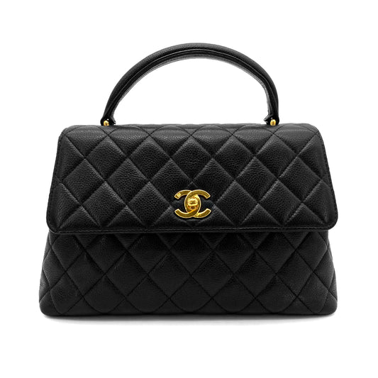 CHANEL VINTAGE MATELASSE HAND BAG BLACK CAVIAR SKIN 90258792