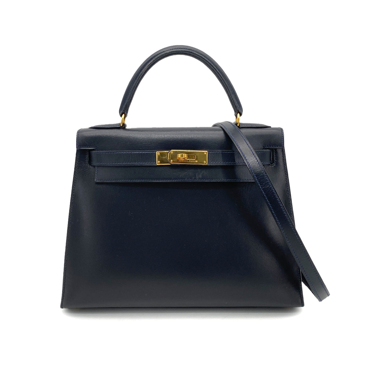 HERMES KELLY 28 SELLIER BLUE INDIGO BOXCALF HAND SHOULDER BAG 〇W GHW 90258799