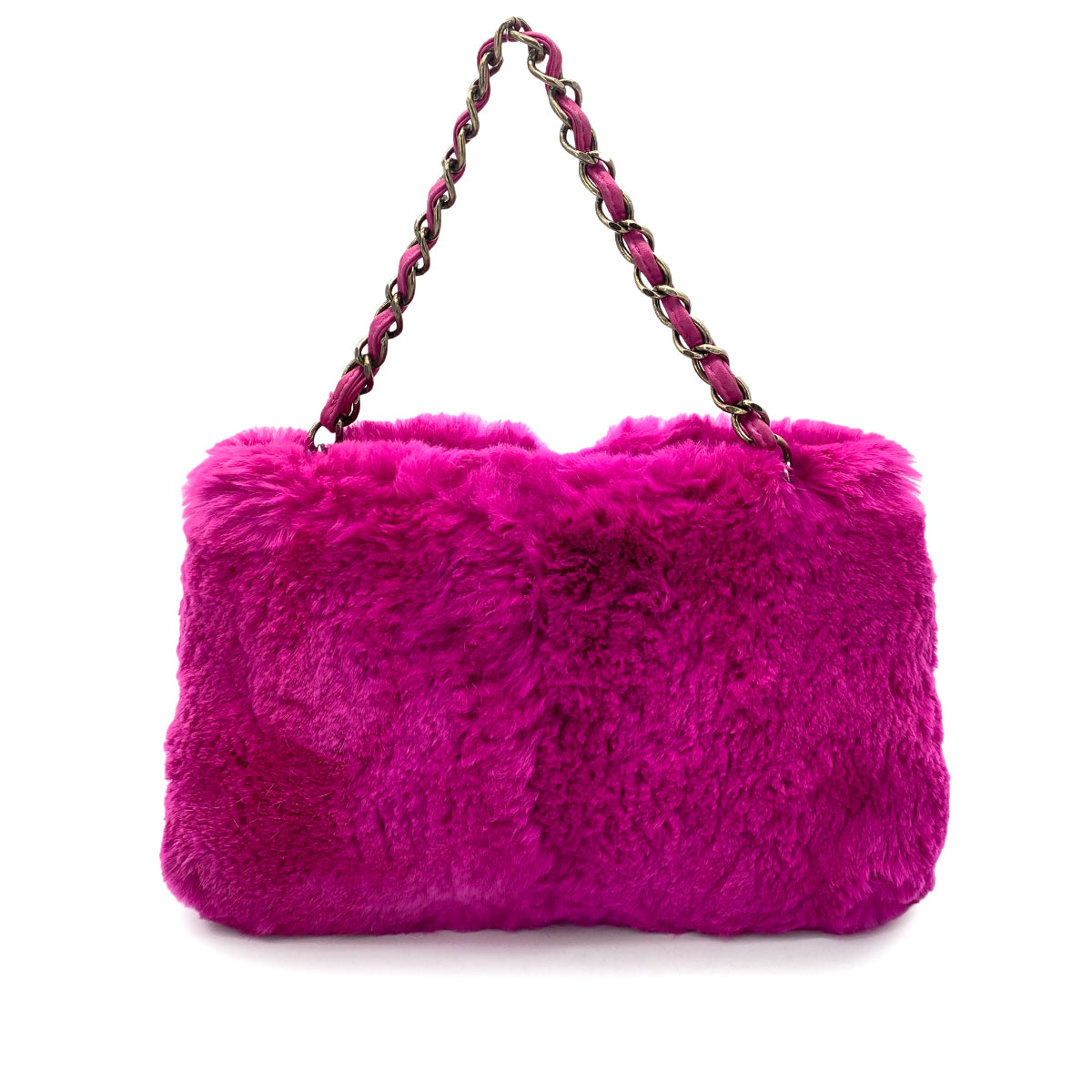 CHANEL VINTAGE CHAIN HAND BAG PINK RABBIT FUR 90258810