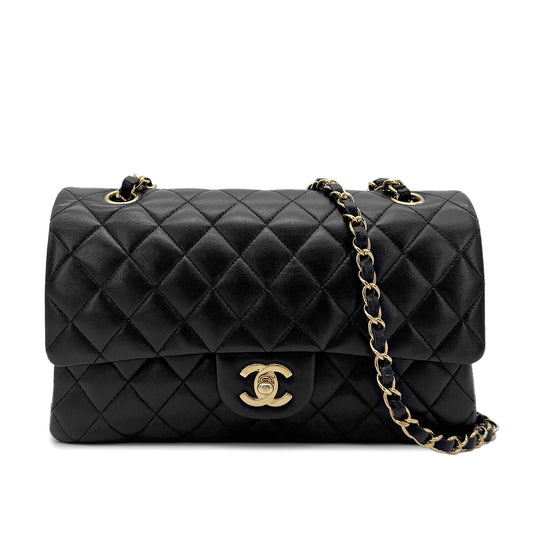 CHANEL VINTAGE CLASSIC FLAP MEDIUM CHAIN SHOULDER BAG BLACK LAMB SKIN 90258814