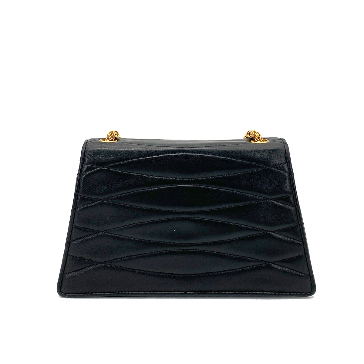 CHANEL WAVE STITCH CHAIN SHOULDER BAG BLACK LAMB SKIN 90258822