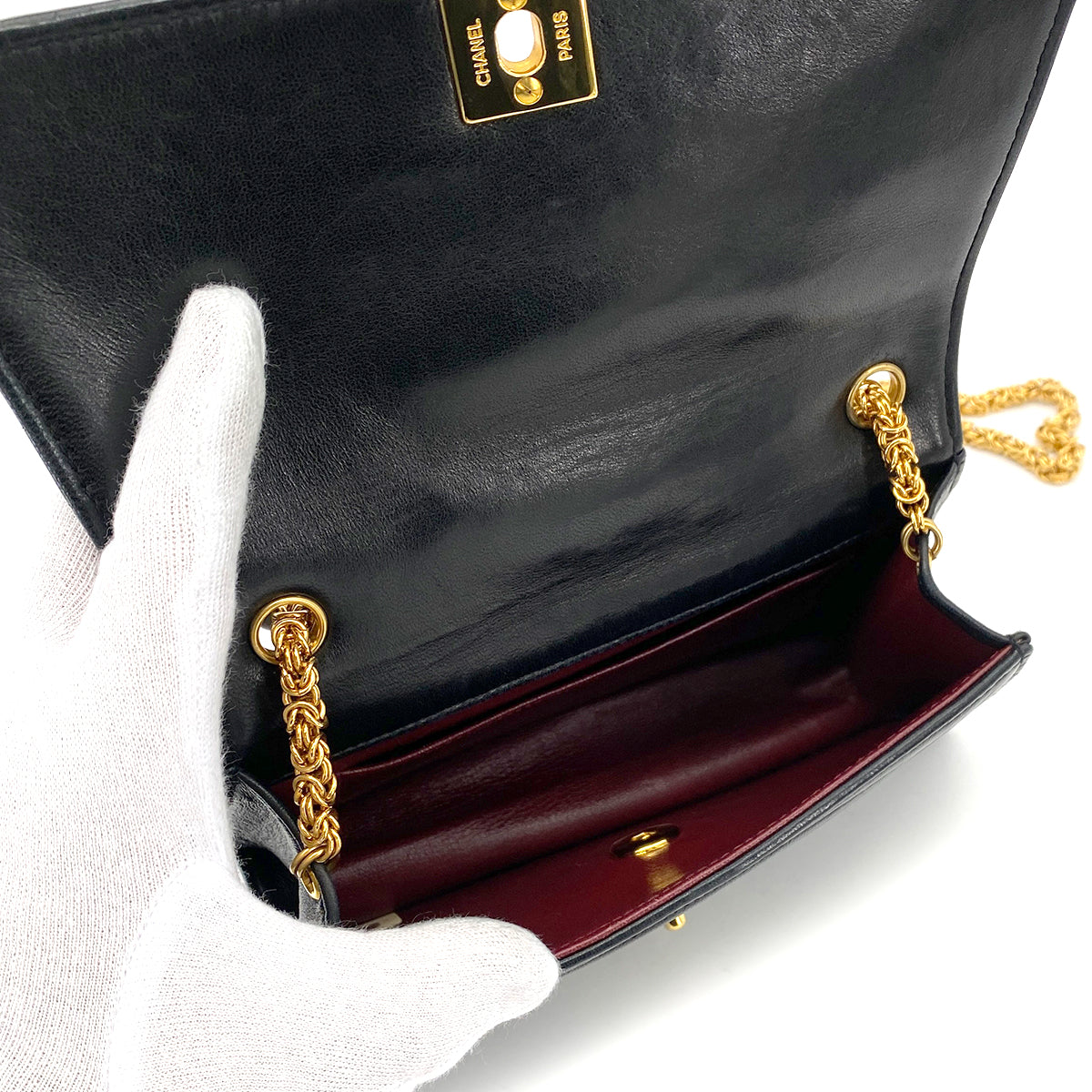 CHANEL WAVE STITCH CHAIN SHOULDER BAG BLACK LAMB SKIN 90258822