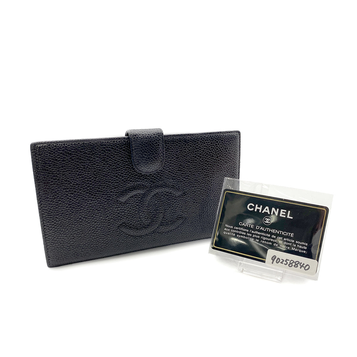 CHANEL VINTAGE BIFOLD LONG WALLET BLACK CAVIAR SKIN 90258840