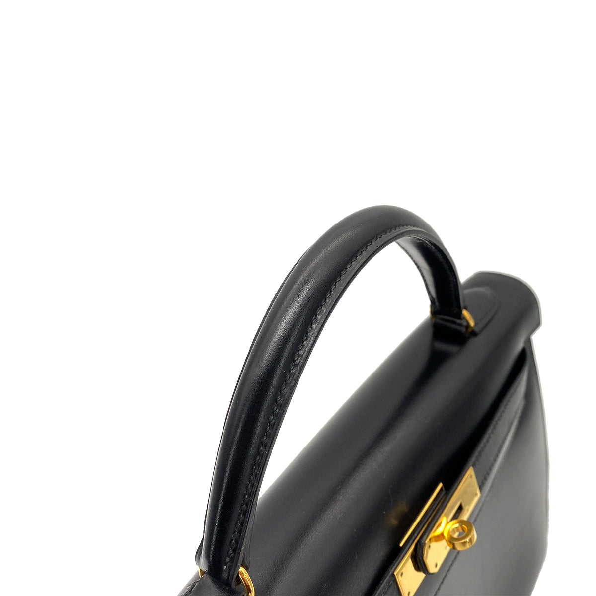 HERMES KELLY 32 SELLIER BLACK BOX CALF HAND SHOULDER BAG 〇V GHW 90258877