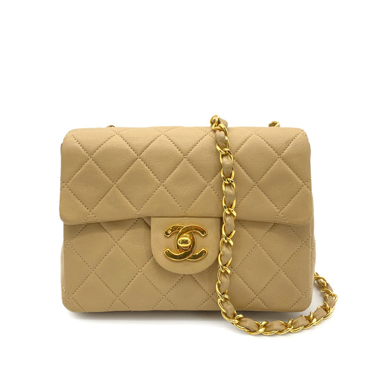 CHANEL VINTAGE MINI SQUARE 17 CHAIN SHOULDER BAG BEIGE LAMB SKIN 90258895