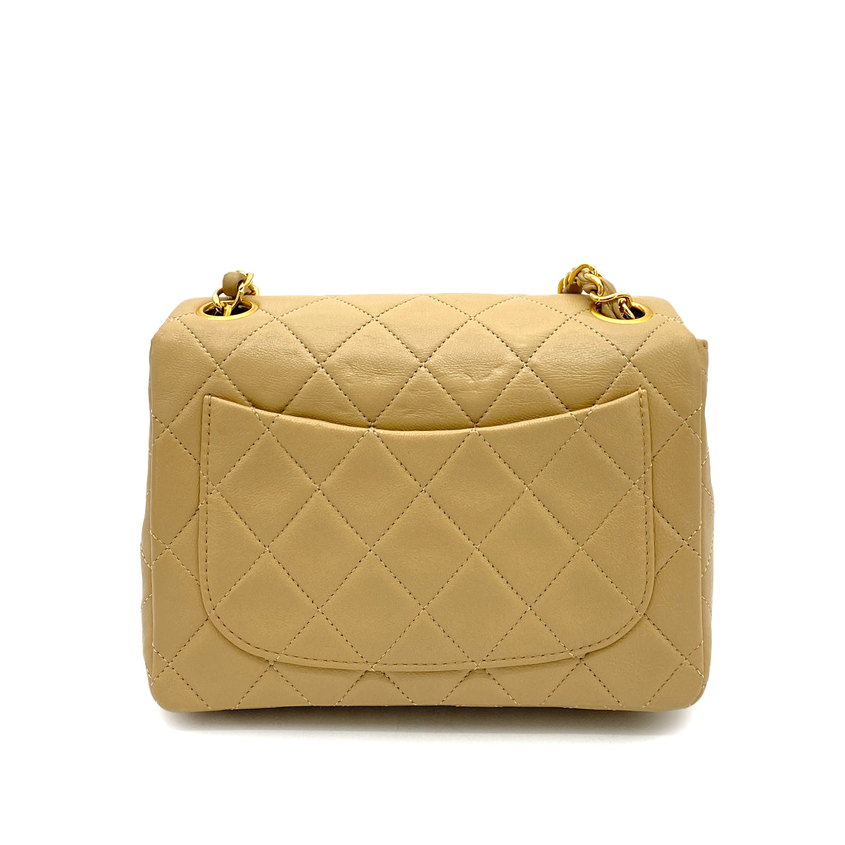 CHANEL VINTAGE MINI SQUARE 17 CHAIN SHOULDER BAG BEIGE LAMB SKIN 90258895