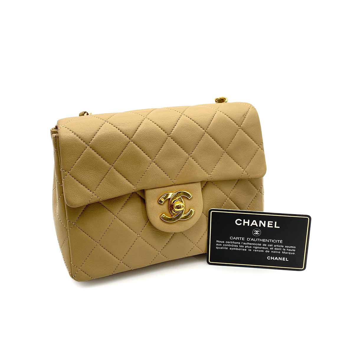 CHANEL VINTAGE MINI SQUARE 17 CHAIN SHOULDER BAG BEIGE LAMB SKIN 90258895