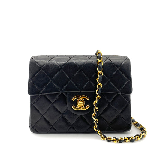 CHANEL VINTAGE MINI SQUARE 17 CHAIN SHOULDER BAG BLACK LAMB SKIN 90258903
