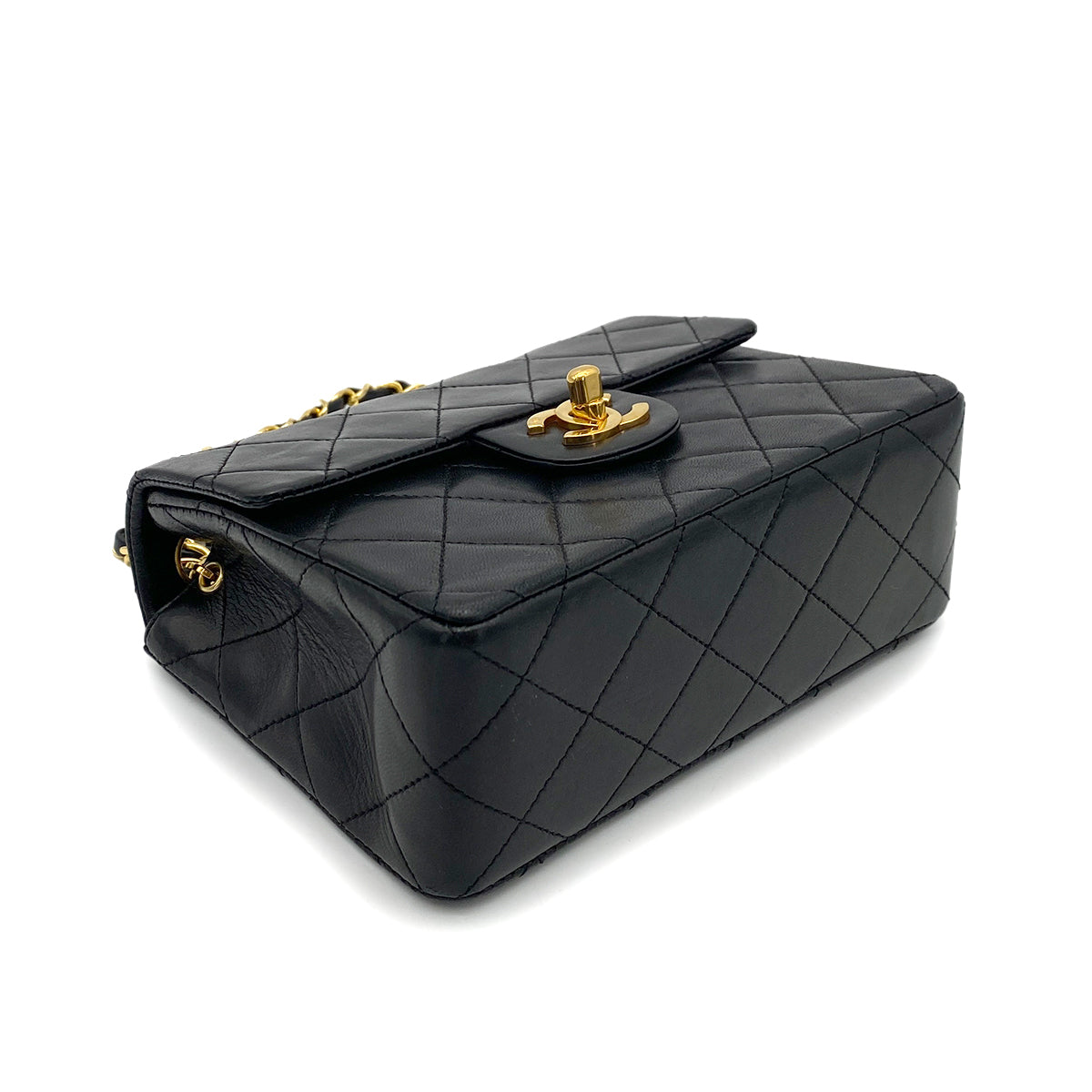CHANEL VINTAGE MINI SQUARE 17 CHAIN SHOULDER BAG BLACK LAMB SKIN 90258903