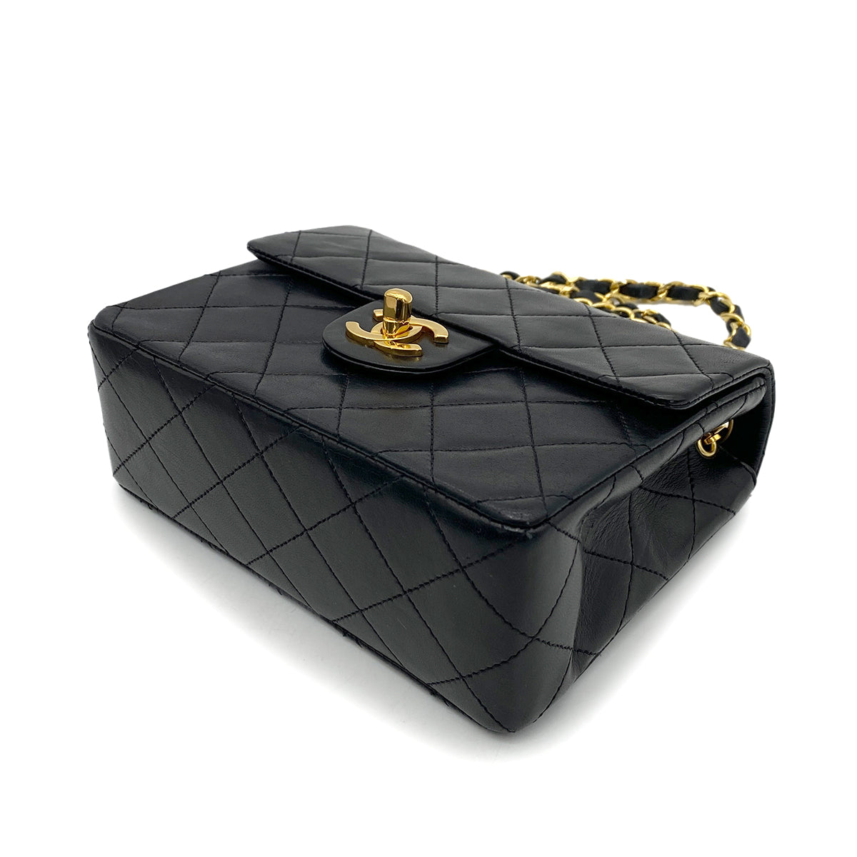 CHANEL VINTAGE MINI SQUARE 17 CHAIN SHOULDER BAG BLACK LAMB SKIN 90258903