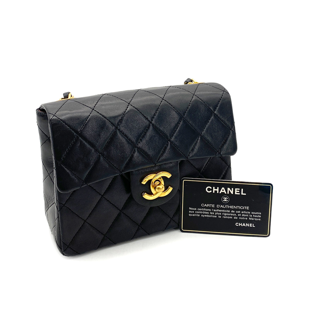 CHANEL VINTAGE MINI SQUARE 17 CHAIN SHOULDER BAG BLACK LAMB SKIN 90258903