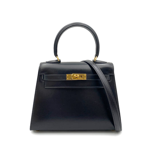 HERMES MINI KELLY 20 BLACK BOXCALF HAND SHOULDER BAG 〇W GHW 90258905