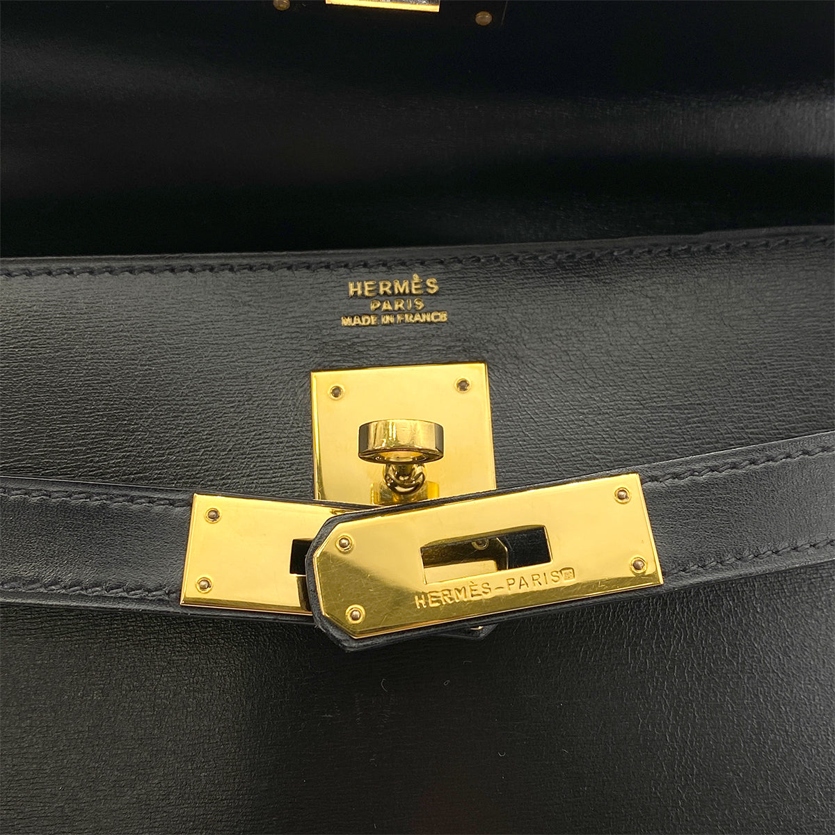 HERMES KELLY 32 SELLIER BLACK BOX CALF HAND SHOULDER BAG 〇X GHW 90258908