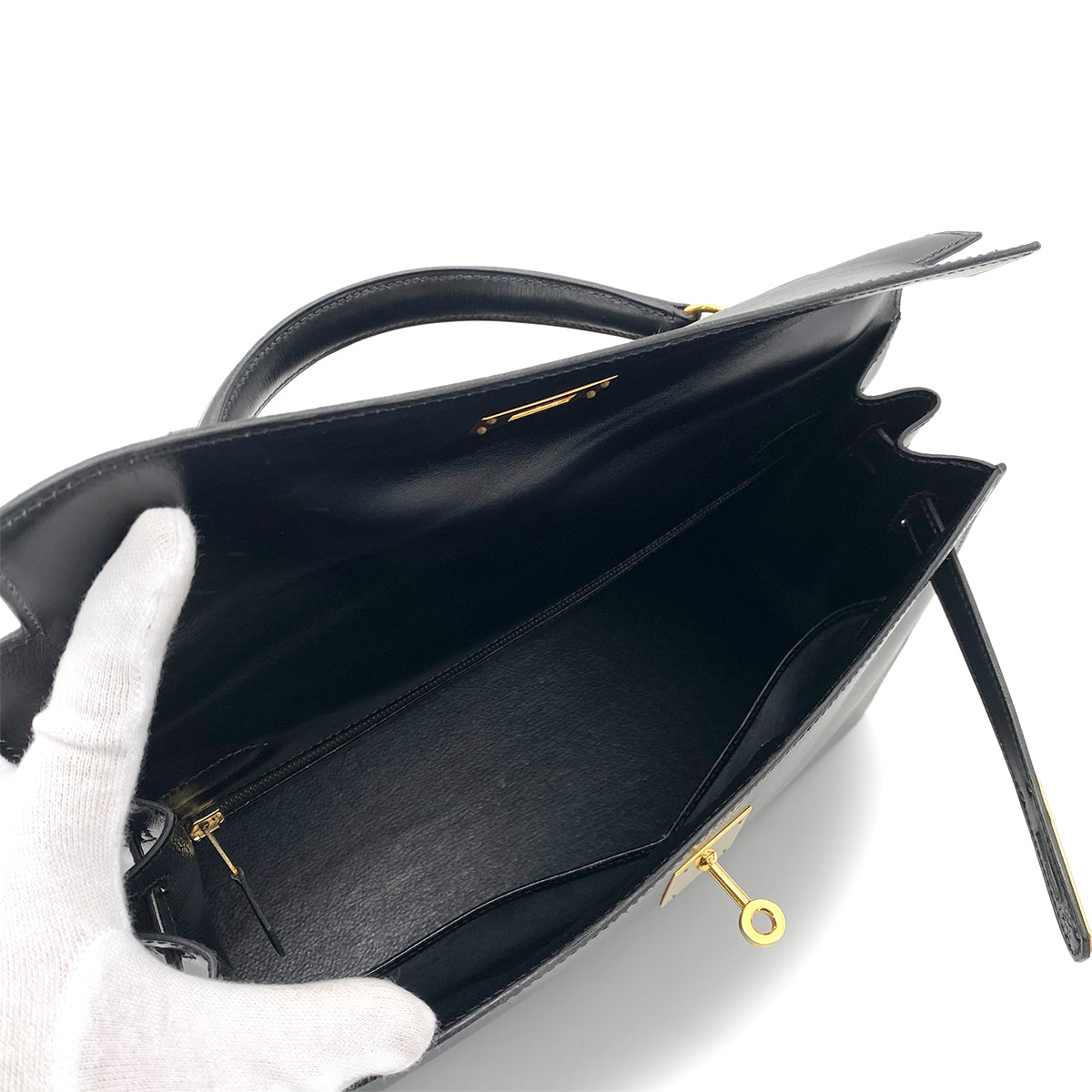 HERMES KELLY 32 SELLIER BLACK BOX CALF HAND SHOULDER BAG 〇X GHW 90258908