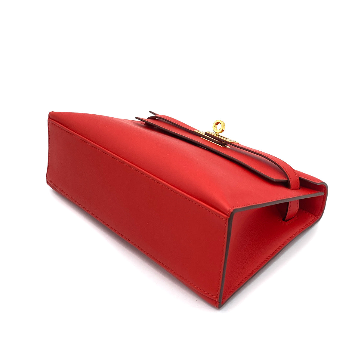 HERMES KELLY POCHETTE SELLIER ROUGE TOMATE SWIFT HAND BAG X GHW 90258911
