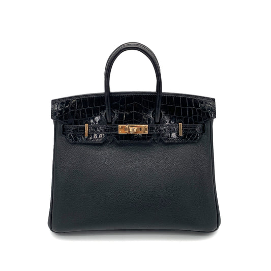 HERMES BIRKIN 25 TOUCH BLACK CROCODILE TOGO HAND BAG D RGHW 90258912