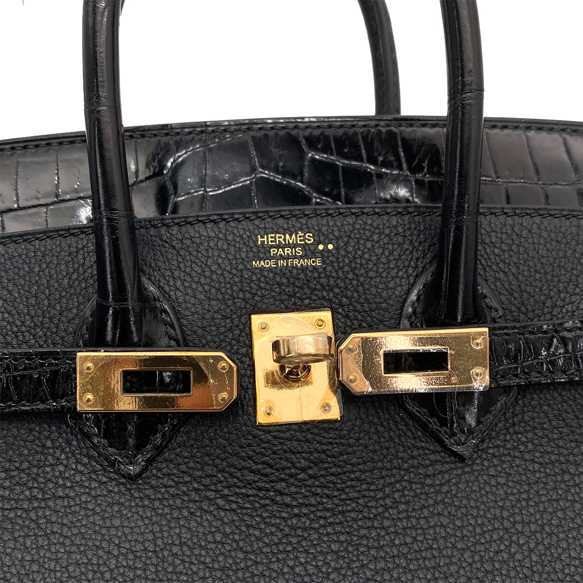 HERMES BIRKIN 25 TOUCH BLACK CROCODILE TOGO HAND BAG D RGHW 90258912