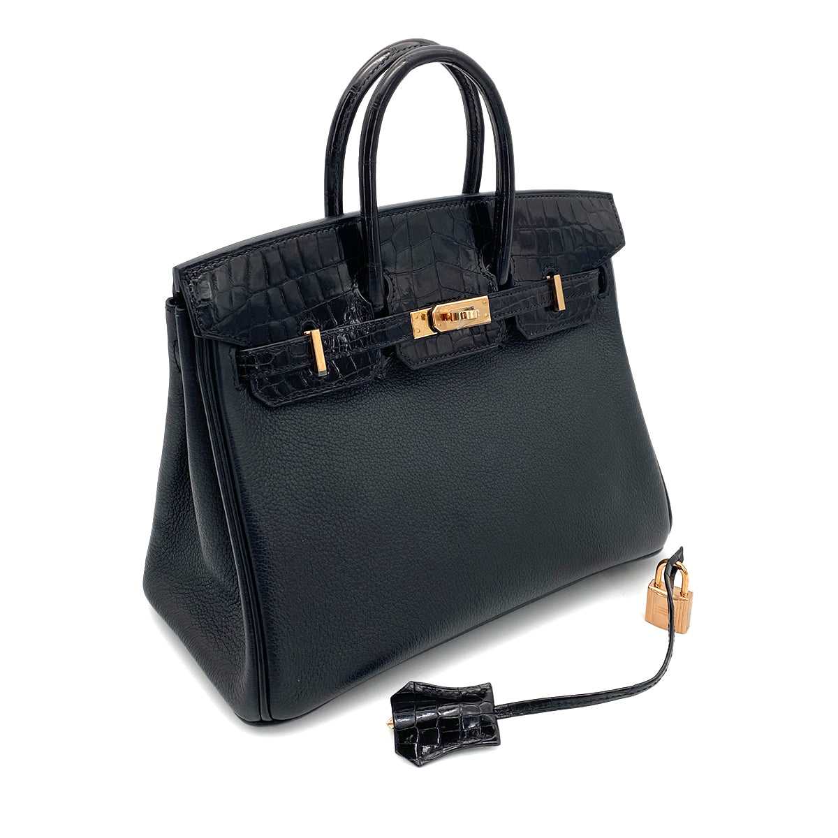 HERMES BIRKIN 25 TOUCH BLACK CROCODILE TOGO HAND BAG D RGHW 90258912