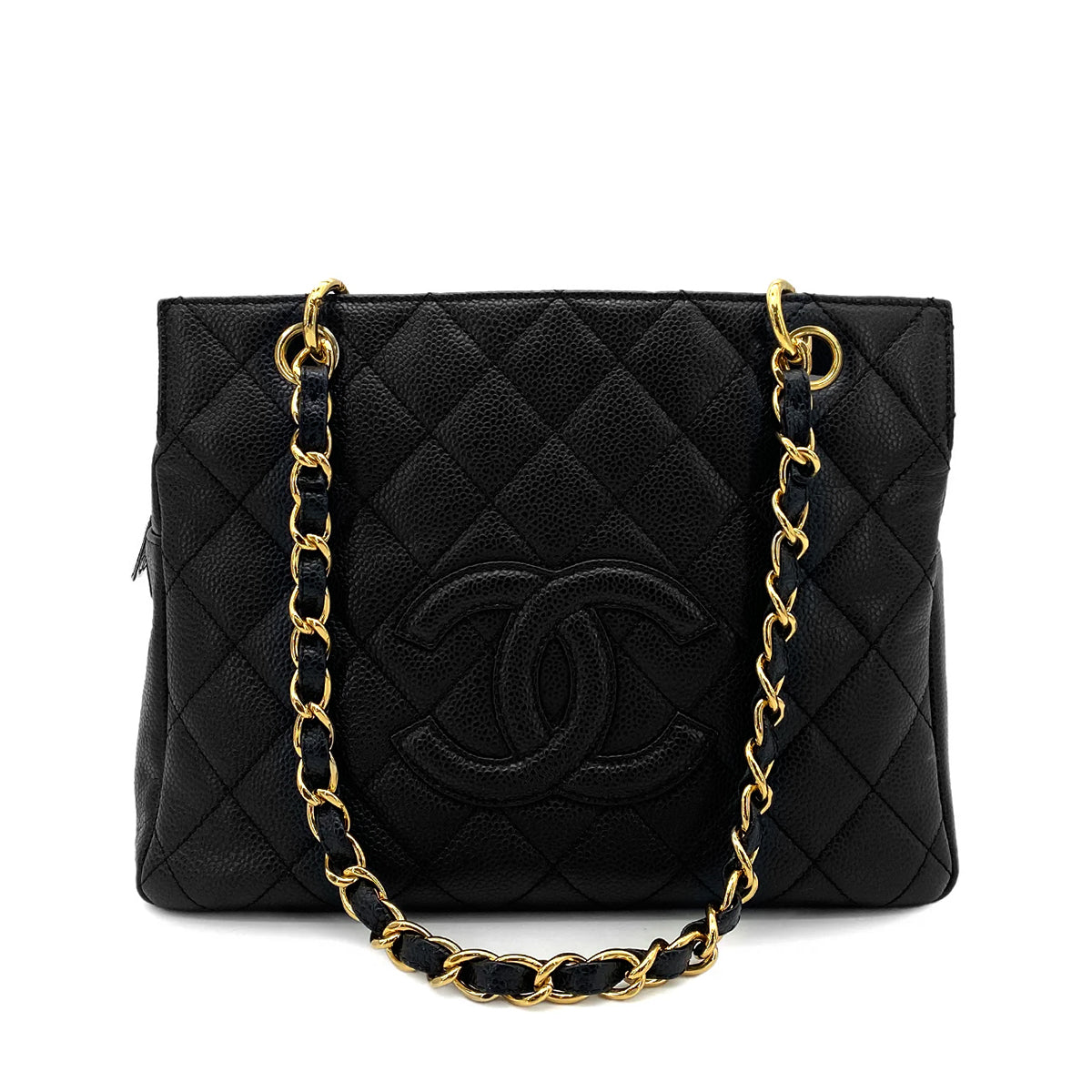 CHANEL VINTAGE PTT CHAIN TOTE BAG BLACK CAVIAR SKIN 90258916