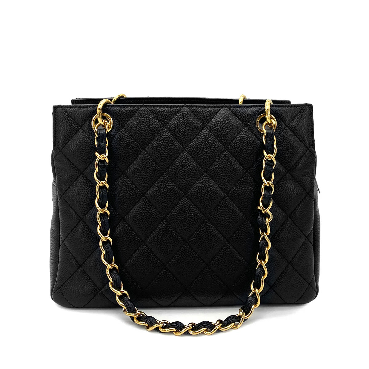 CHANEL VINTAGE PTT CHAIN TOTE BAG BLACK CAVIAR SKIN 90258916