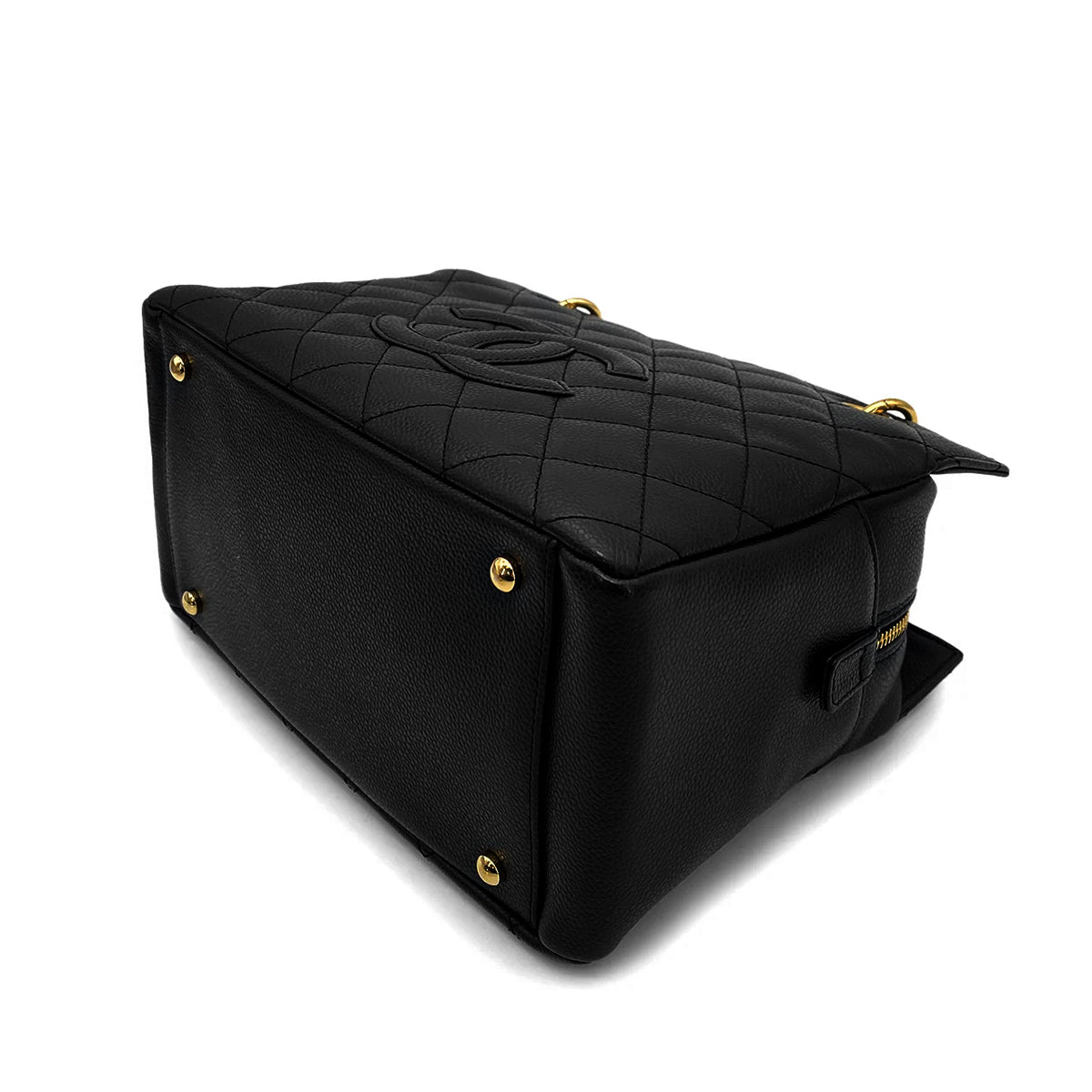 CHANEL VINTAGE PTT CHAIN TOTE BAG BLACK CAVIAR SKIN 90258916