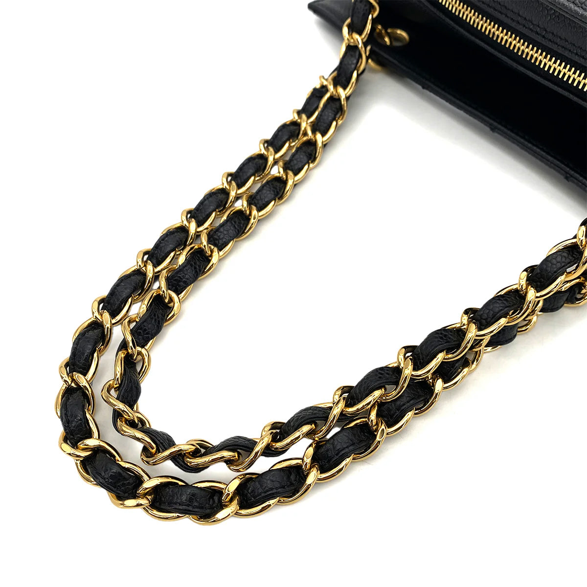 CHANEL VINTAGE PTT CHAIN TOTE BAG BLACK CAVIAR SKIN 90258916