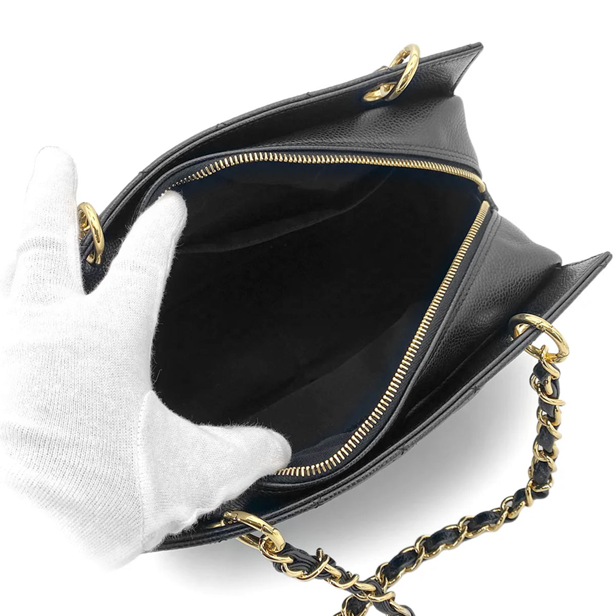 CHANEL VINTAGE PTT CHAIN TOTE BAG BLACK CAVIAR SKIN 90258916