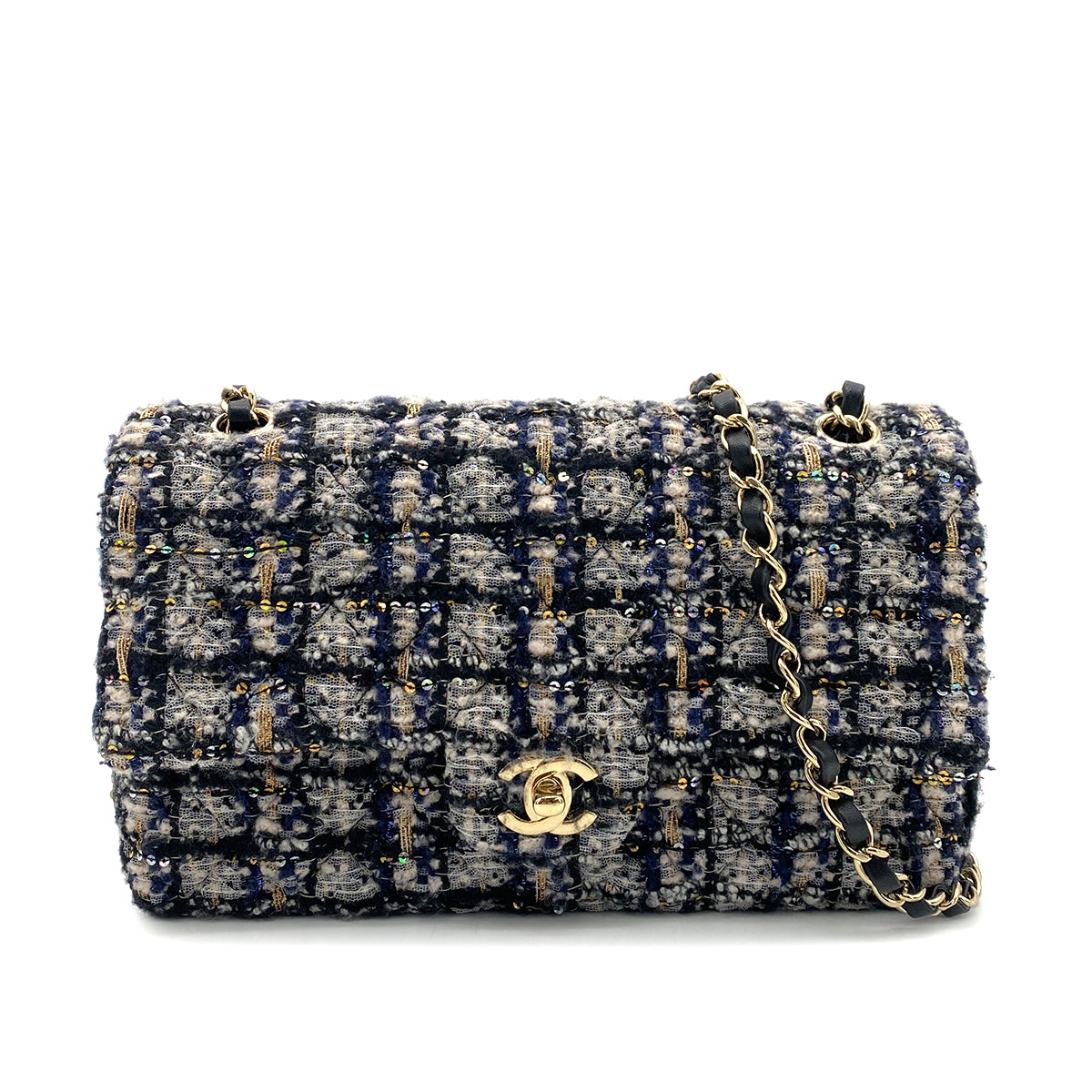 CHANEL VINTAGE CLASSIC FLAP MEDIUM CHAIN SHOULDER BAG TWEED MULTICOLOR 90258921