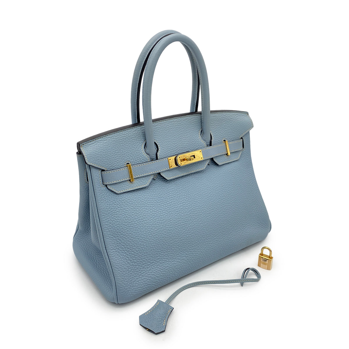 HERMES BIRKIN 30 BLUE LIN TAURILLON CLEMENCE HAND BAG □P GHW 90259118