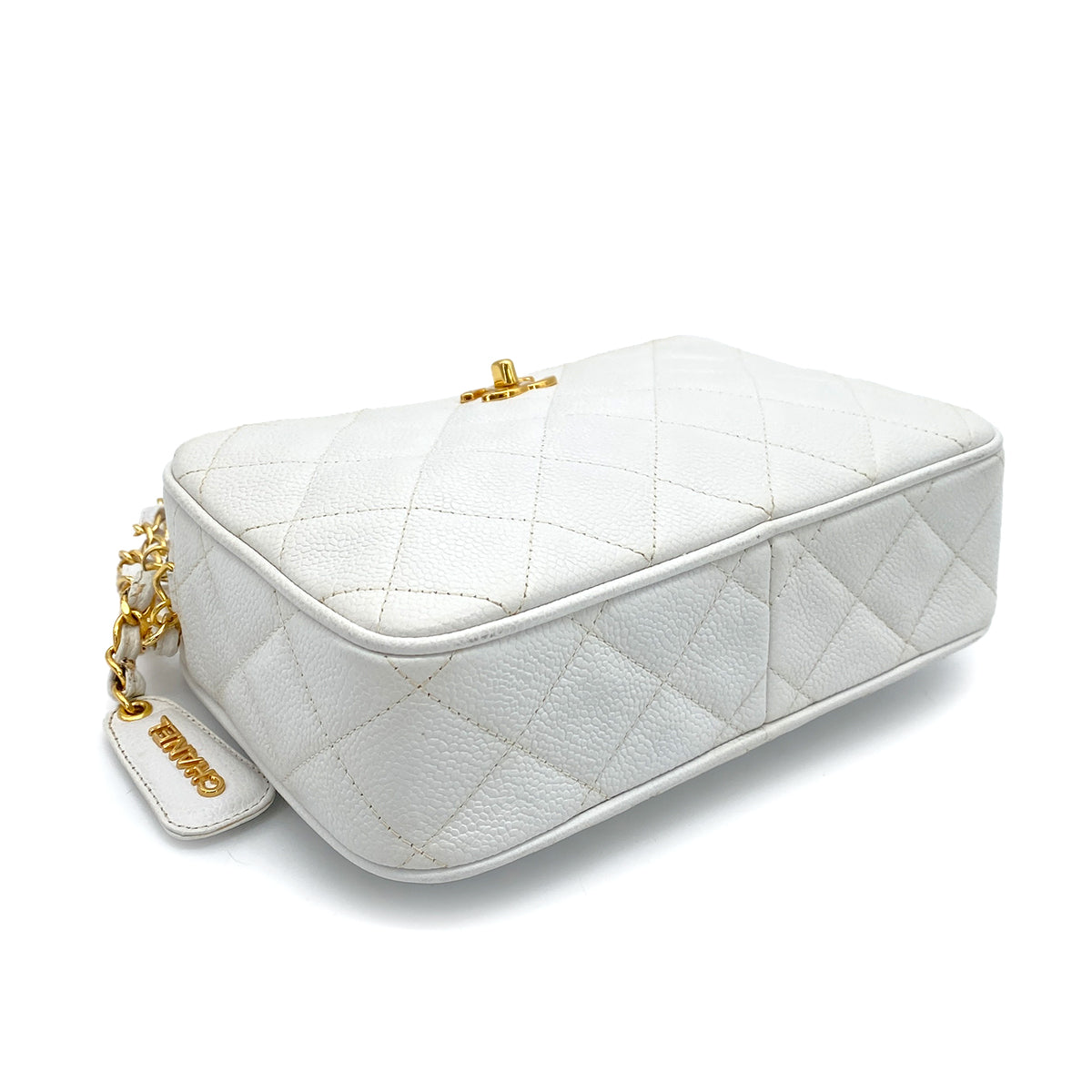 CHANEL VINTAGE MATELASSE CHAIN SHOULDER BAG WHITE CAVIAR SKIN 90258124