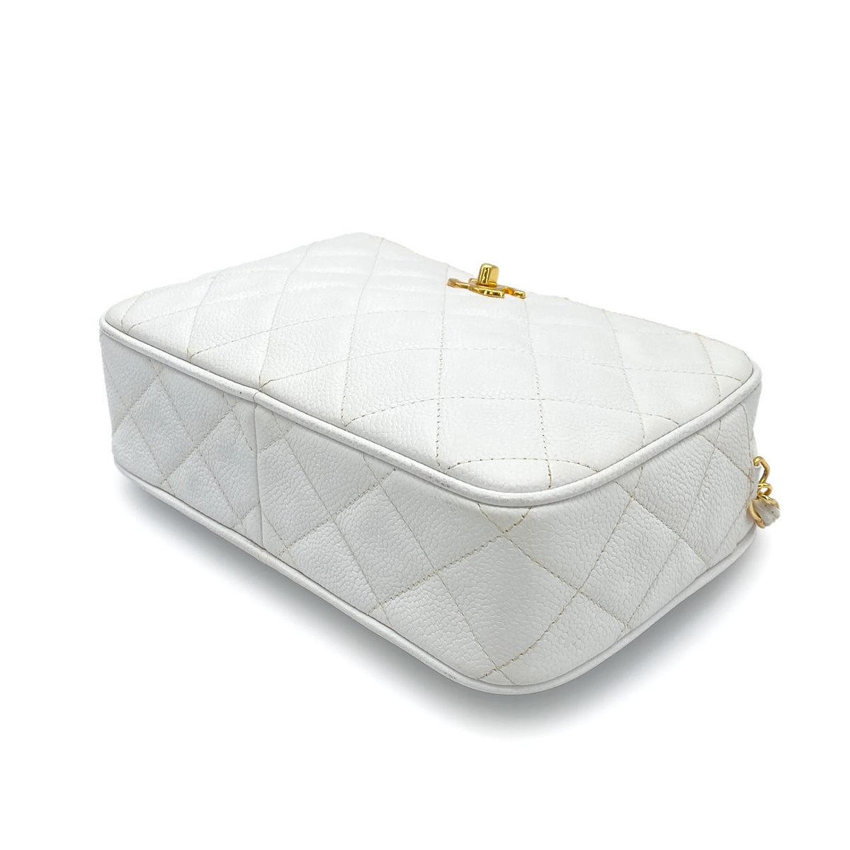 CHANEL VINTAGE MATELASSE CHAIN SHOULDER BAG WHITE CAVIAR SKIN 90258124