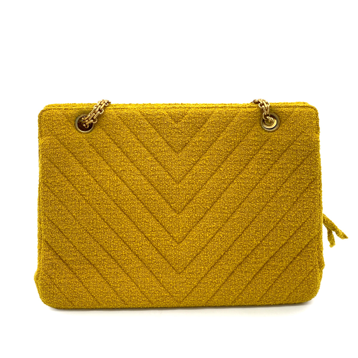 CHANEL VINTAGE CHEVRON CHAIN SHOULDER BAG YELLOW PILE FABRIC 90259128