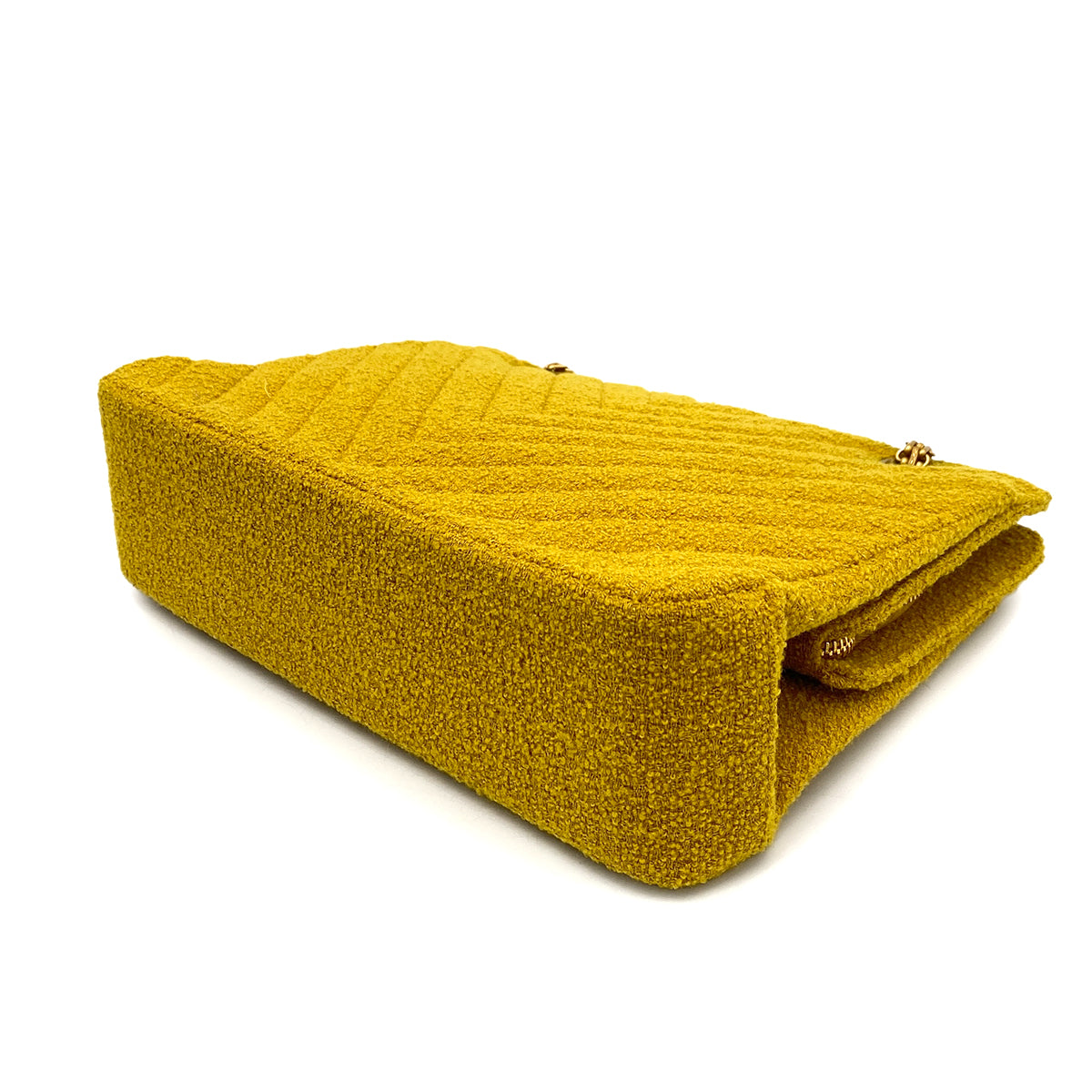 CHANEL VINTAGE CHEVRON CHAIN SHOULDER BAG YELLOW PILE FABRIC 90259128