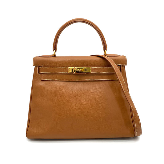 HERMES KELLY 28 RETOURNE GOLD COUCHVEL HAND SHOULDER BAG □A GHW 90259137