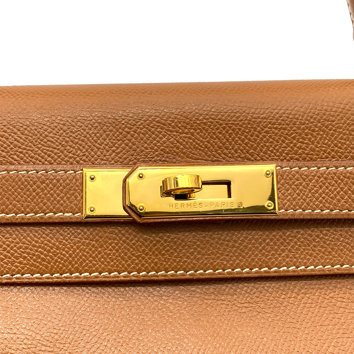 HERMES KELLY 28 RETOURNE GOLD COUCHVEL HAND SHOULDER BAG □A GHW 90259137