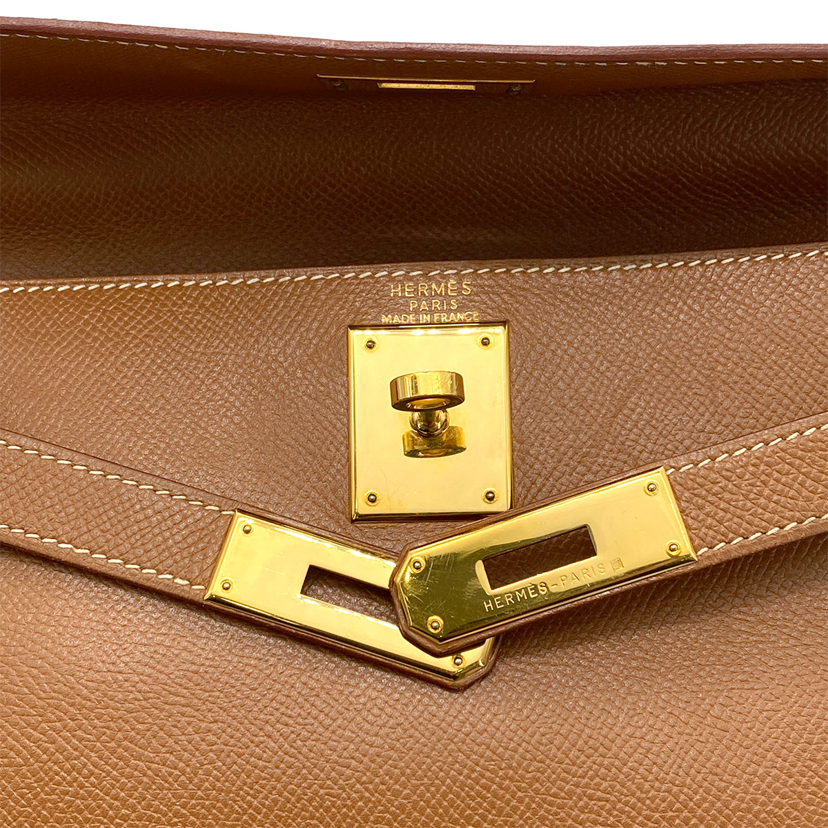 HERMES KELLY 28 RETOURNE GOLD COUCHVEL HAND SHOULDER BAG □A GHW 90259137